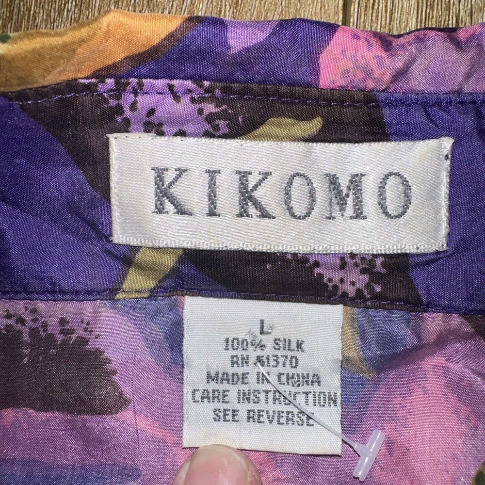 Kikomo Women's 100% Silk Floral‎ Long Sleeve Purple Floral Button Shirt Large - Picture 4 of 7